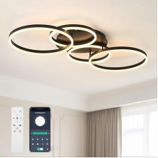 Tetipa Ceiling Light Dimmable 60 W, 100 cm Ceiling Light LED Living Room Lamp with Remote Control App Colour Changing Modern Lamp Dimming Ceiling Lighting Bedroom Lamp (Black)