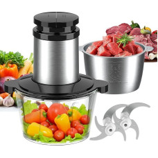 Electric Multi Chopper 500 W Kitchen Electric with 2 L Double Bowls (Glass & Stainless Steel) & Cromargan Knives, Food Processor for Family Kitchen/Onions/Vegetables - Easy Cleaning