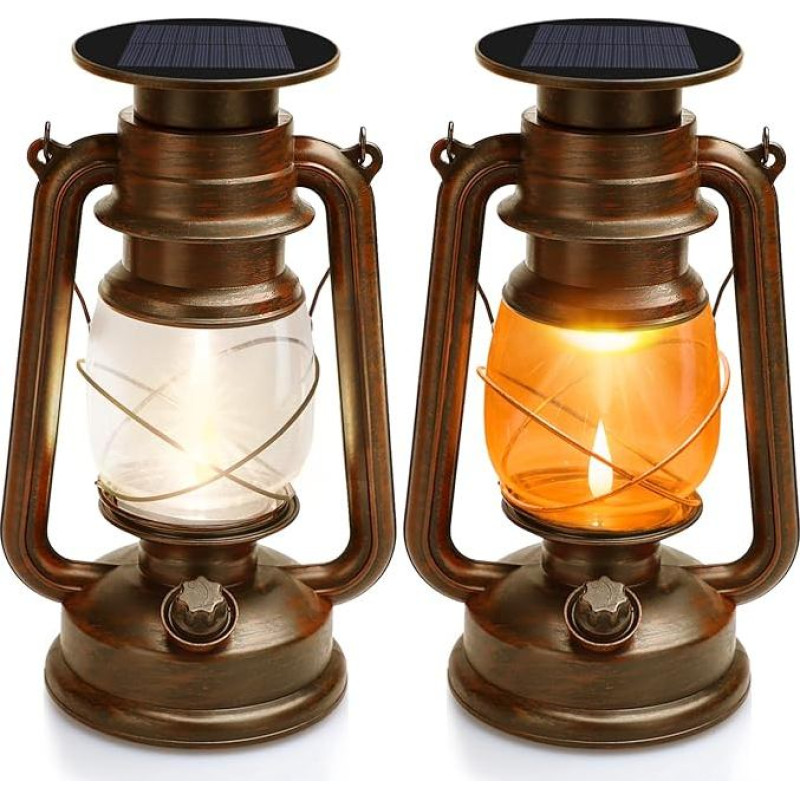 YINUO LIGHT LED žibintas, 2 LED žibintų pakuotė, lauko, saulės žibintas, žibintas, lauko, stovyklavietės lempa, sodo dekoracija, senovinis, LED liepsnos efektas, LED žibintai lauke, balkone, terasoje ir lauke