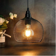 JHY DESIGN Pendant Lamp Battery Operated Decorative Metal Cage Battery Lamp with 6-Hour Timer for Bedroom Garden Parties Patio Indoor Outdoor Living Room (Black Round)