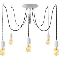 SHINY STAR 5 žibintai Baltas pramoninis pakabinamas šviestuvas, daugybė voratinklių lubų pakabinamų šviestuvų liustra su reguliuojamu 3 m susuktu pintu kabeliu, E27 lempos lizdas 82302WH5