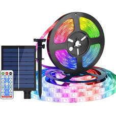 DINOWIN Solar LED Strip 10 m 240 LED Waterproof Flexible LED Strip 8 Modes LED Ribbon Fairy Lights with Remote Control Outdoor LED Stripes Decoration for Party Christmas (Multi-Colour)