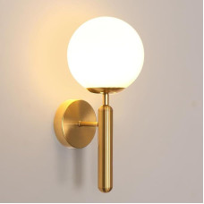 Goeco Modern Indoor Wall Light, E27 Gold Wall Lamp with Glass Lampshade, Diameter 15 cm, Decorative Wall Lighting for Bedroom, Living Room, Bedside, Dining Room and Hotel