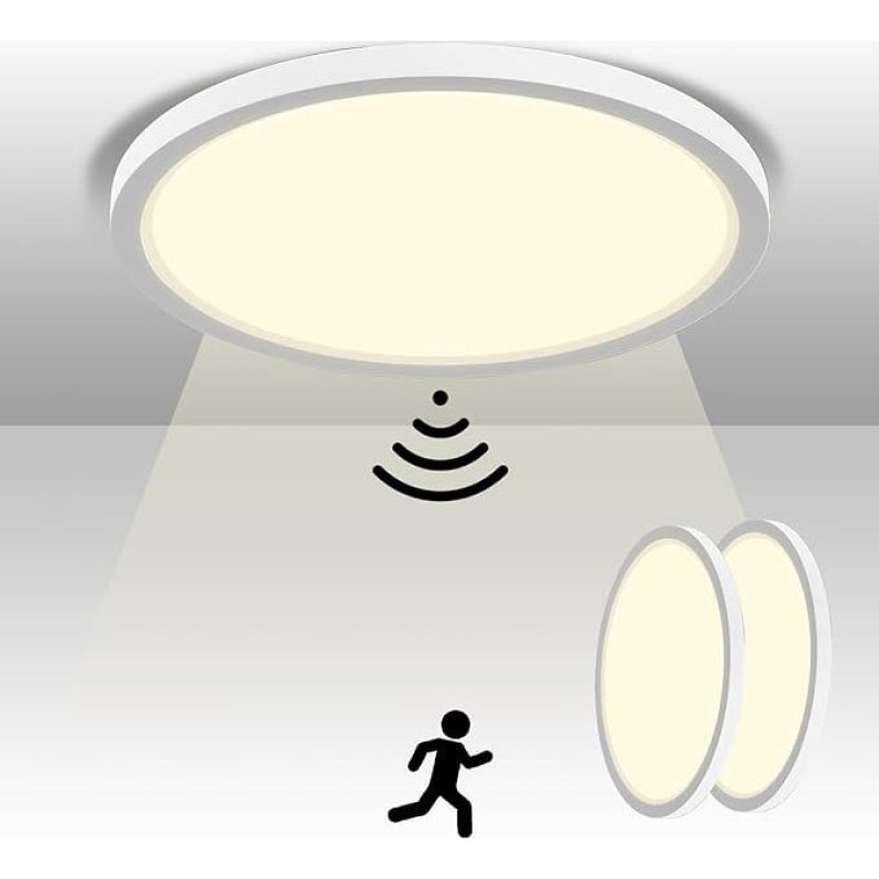 TOPBOS LED lubų šviestuvas su judesio davikliu, 20 W lubų šviestuvas su judesio davikliu, 23 cm skersmens, apvalus lubų šviestuvas, judesio daviklis, IP55 sieninis šviestuvas balkonui, rūsiui, prieškambariui,