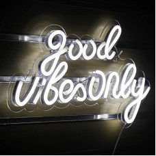 Good Vibes Only LED Sign White Neon Sign Word Neon Sign Good Vibes Neon Sign Acrylic Luminous Sign Neon Light for Bedroom Wall Bar Party Decor
