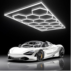 Hexagon LED Garage Light, 200 W, 6500 K, 86400 LM, 25 Pack, 14 Grid Systems with Border Garage, Honeycomb Light, Ceiling LED for Gym, Basement, Warehouse, Detailing, Workshop Lighting (Hexagon-14