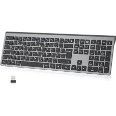 cimetech belaidė klaviatūra vokiečių QWERTZ išdėstymo belaidė klaviatūra įkraunama įkraunama pilno dydžio itin plona 2.4G belaidė klaviatūra su multimedijos klavišais kompiuteriui, kompiuteriui, nešiojamajam kompiuteriui, nešiojamajam kompiuteriui, 
