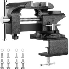 TEENO spaustuvas 150 mm, pasukamas 270° kampu, darbo stalas su staliniu spaustuvu, didžiausia anga 115 mm, prispaudimo jėga 1000 kg, lieto plieno medžiaga 6 colių 7,6 kg (su staliniu priedu)