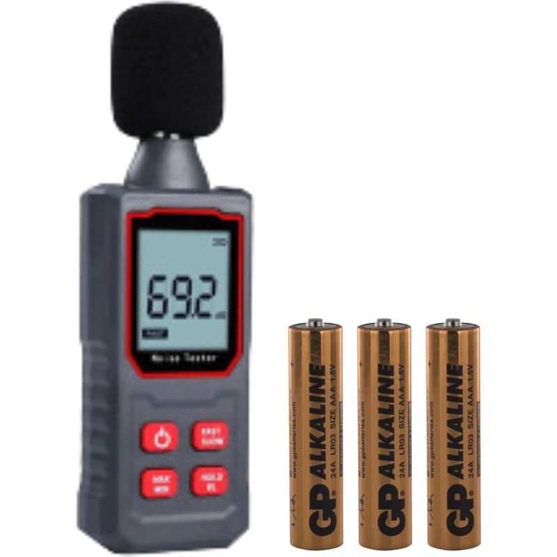 Garso lygio matuoklis, decibelų skaitiklis, dB matuoklis, decibelų stebėjimo testeris, 30-130 dBA matavimo diapazonas, decibelų SPL matuoklis, skirtas greitam reakcijos testavimui, triukšmo testeris, HD LCD ekranas, aplinkosauginis