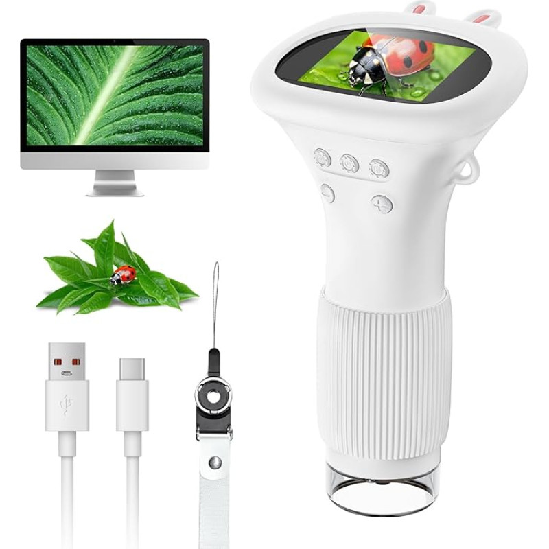 Skaitmeninis mikroskopas vaikams, SGAINUL 1000x priartinimo mini mikroskopo kamera vaikams su 2,0 colių ekranu Vaikų mikroskopas gimtadienio dovanos 6 7 8 9 10 11 12 metų amžiaus vaikams (baltas)