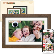 Frameo Digital Picture Frame WLAN 10.1 Inch Walnut Wood Electronic Picture Frame with 32 GB, 1280 x 800 HD IPS Touch Screen, Photos/Videos Sharing via Frameo App, Gift for Men and Women