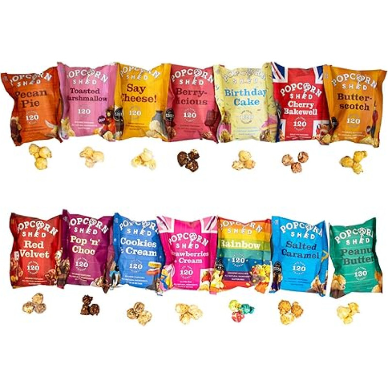 Popcorn Shed Mix (14 vnt.) - 7 skirtingų skonių, be glitimo, natūralūs ir vegetariški užkandžiai