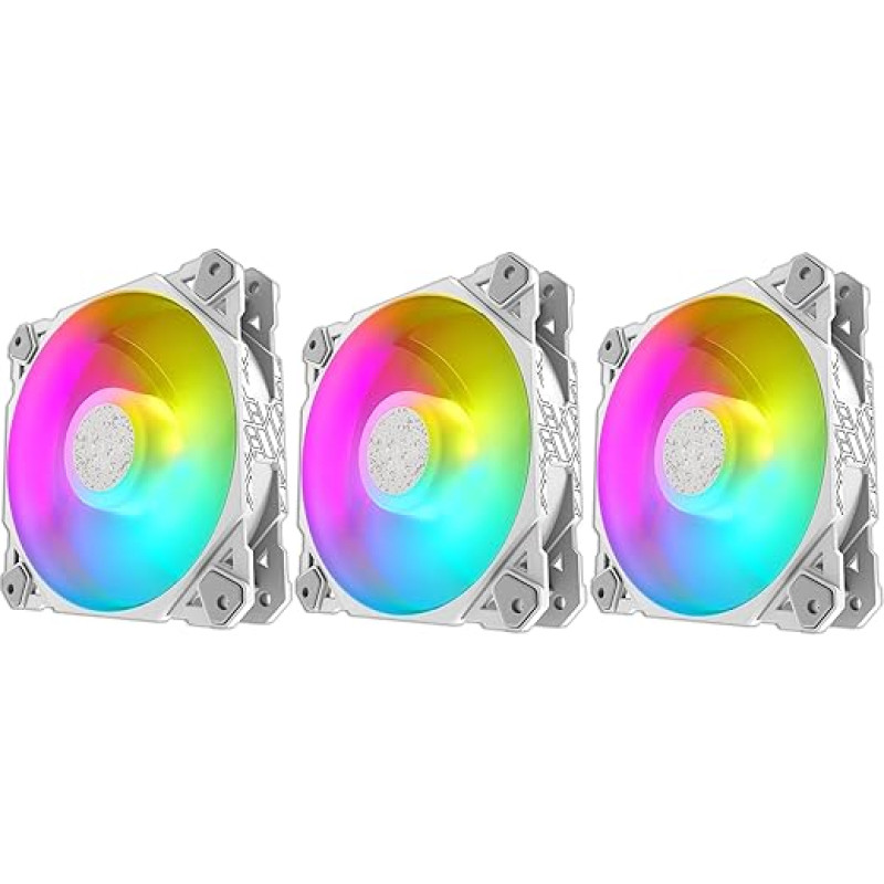 3 x Ventiliatorius White RGB - Spalvoti šviesos diodai 120 mm - Jungtis Molex - Kompiuterio korpuso tylus aušinimas DESKTOP ventiliatorius baltas
