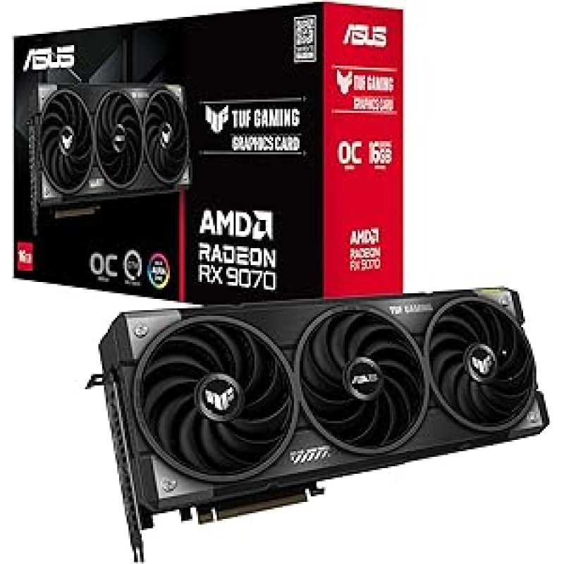 ASUS TUF TUF Gaming Radeon RX 9070 OC Edition 16GB GDDR6 vaizdo plokštė (AMD Radeon Radeon RX9070, PCIe 5.0, 1x HDMI 2.1b, 3x DisplayPort 2.1a, 3.125 lizdo konstrukcija, TUF-RX9070-O16G-GAMING)