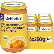 Bebivita Meniu nuo 12 mėnesio žvaigždžių makaronai moliūgų daržovių padaže, 250 g, 6 vnt. (6 x 250 g)