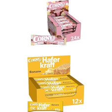 Corny BIG Chocolate Cereal Bar, Biscuit & Marshmallows 24 x 40 g + Oat Bar Corny Oat Power Banana, Whole Grain & Vegan, 12 x 65 g - Trial Pack