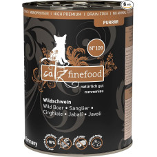 catz finefood Purrrr Wild Boar Monoprotein Wet Cat Food N° 109, skirtas jautrioms mitybai katėms, 70 % mėsos, 6 x 400 g skardinė