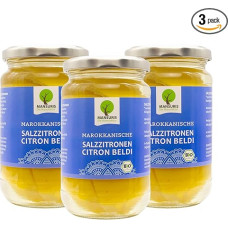 Mansuris - Pickled Organic Lemons in Sea Salt - Citron Beldi Organic Salt Lemons, Moroccan Lemons Pickled in Brine for Tagine Couscous, Vegan, Gluten Free in (3 x 350 g) Glass