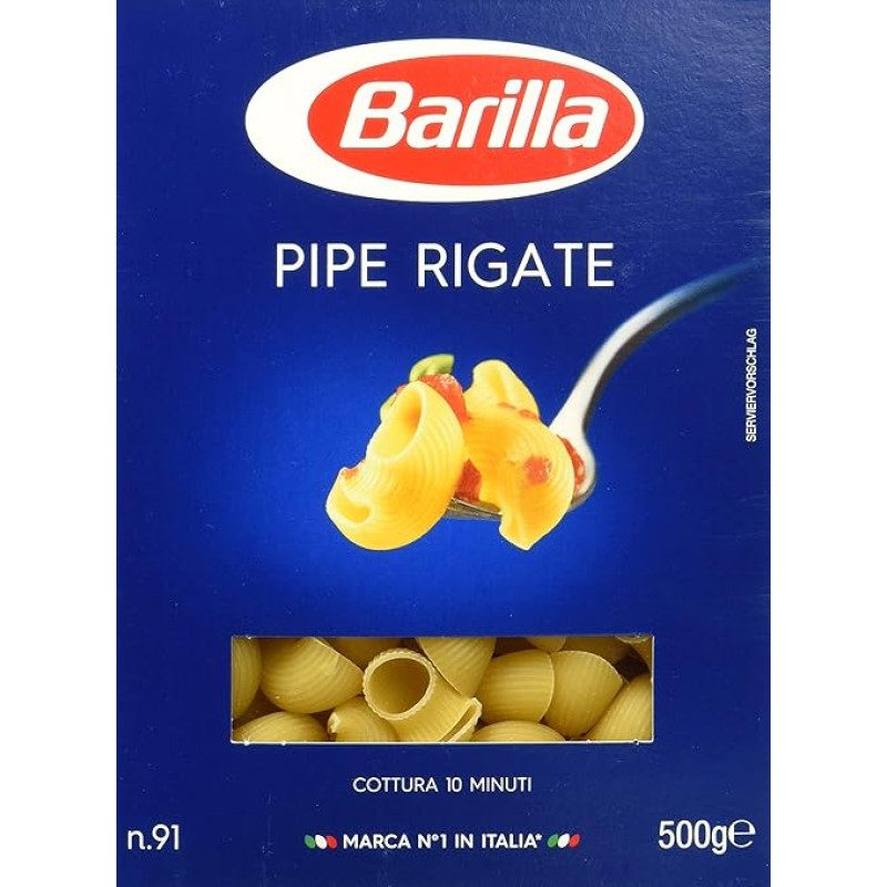 Barilla i classici pipe rigate n. 91 cottura 10 minuti 500 gramų (082625)