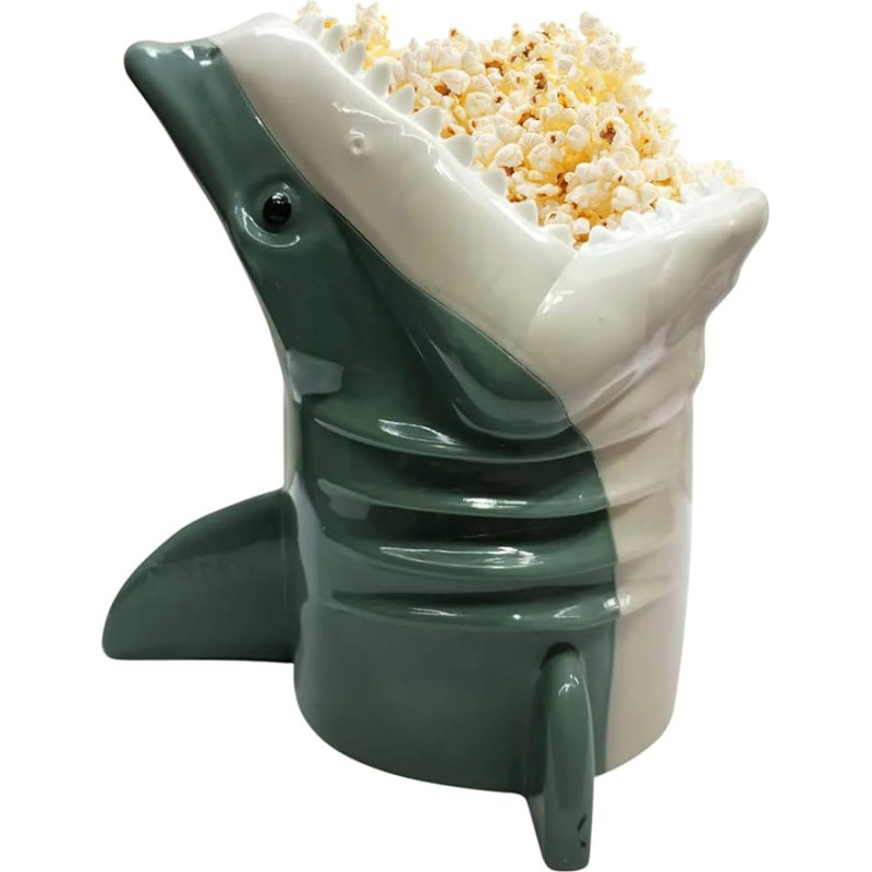 Baltojo ryklio popkornų kibirėlis: Baltasis ryklys 50-ųjų metinių popkornų kibirėlis | Kolekciniai užkandžių dubenėliai kino vakarui | BPA Free Reusable Popcorn Holder for Home Kitchen Cinema Decoration