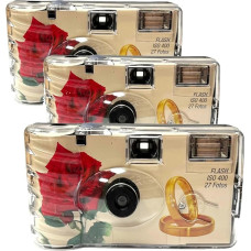 3 x 1A Photo PORST Disposable Camera Wedding Roses + Rings 27 Shots Each (Pack of 3)