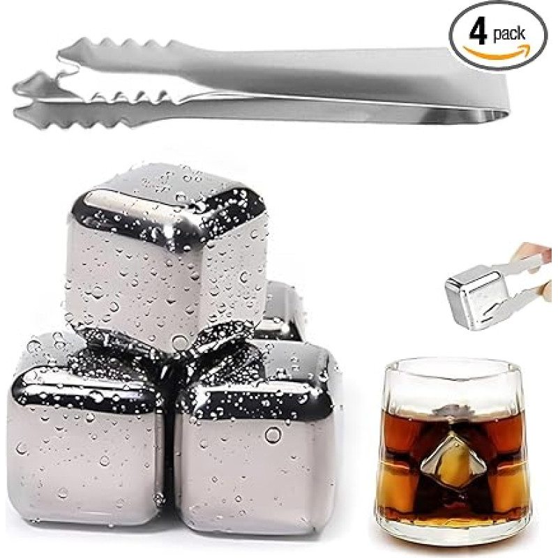 Viskio akmenų rinkinys, 4 viskio akmenys ir žnyplės, dovanos vyrams, gimtadienio dovana vyrui, viskio priedai - daugkartinio naudojimo ledo kubeliai