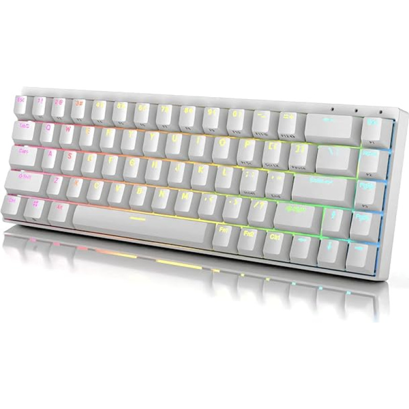 DURGOD Hades 68 mechaninė žaidimų klaviatūra | 65% ANSI išdėstymas JAV - C tipo USB | Aliuminio korpusas | Dvigubas PBT vyšninis profilis (Gateron Silent Brown, balta)