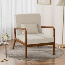 FiveWillowise Minkštas fotelis su porankiais, poilsio kėdė su medžio masyvo rėmu, poilsio kėdė svetainei, miegamajam, medžiaginė kėdė su juosmens pagalvėlėmis, sparno kėdė, minkšta kėdė