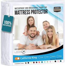 Utopia Bedding Mattress Protector 182 x 213 x 43 cm Waterproof, Oeko-Tex Certified Mattress Topper, Breathable, Mattress Protector, All-Round Elastic, White
