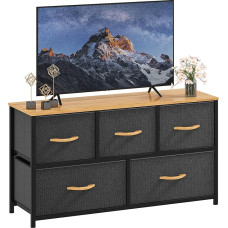 DWVO komoda su 5 stalčiais, medžiaginė spintelė su rankenėlėmis, metaliniu rėmu ir MDF medienos viršumi, patvari, skirta miegamajam ir svetainei, tamsiai pilka