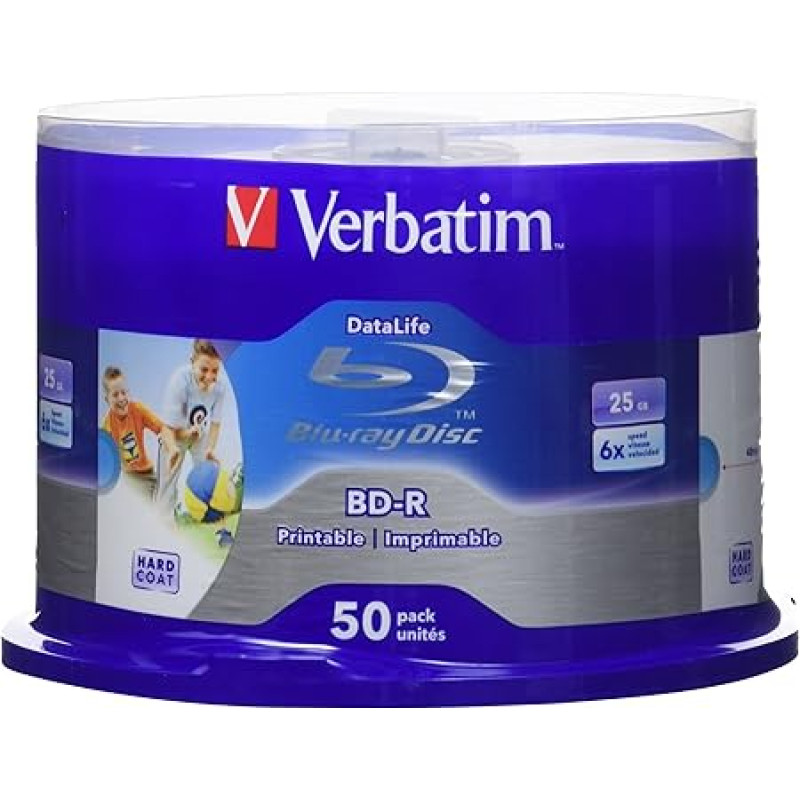 Verbatim 43812 BD-R Datalife 25GB 6x rašymo greitis Tušini spausdinami 50 vijų