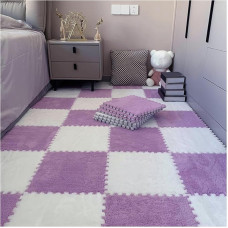 ouxei 12 Stück 12x12 Zoll (30,5 X 30,5 cm) 0,4 Zoll Plüsch-Eva-Schaumstoff-Fußmatten Mit Rand Für Zuhause Und Spielzimmer(Purple White)