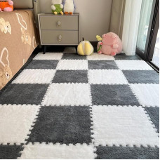 ouxei 24 Stück 1 cm Dicke, Ineinandergreifende Plüsch-Schaumstoffmatten, 30 X 30 cm Weiche Eva-Schaumstoff-Teppiche Für Die Inneneinrichtung(Gray+White)