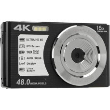 4K skaitmeninis fotoaparatas, nešiojamasis kompaktiškas fotoaparatas, 2,8 colio ekranas, 16x skaitmeninis priartinimas, 48 megapikselių, 4K vaizdo raiška, integruota ryškinimo blykstė, tinka pradedantiesiems ir paaugliams (juodas)