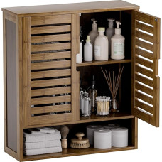 SMIBUY Bathroom Cabinet, Wall Mounted, Bamboo Over the Toilet Storage Organiser, Space-saving Medicine Cabinet with 2 Doors and Adjustable Shelves (Walnut)