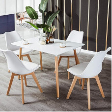 MECHANIZMAS Valgomojo komplektas 5 dalių | Virtuvės stalo komplektas | Valgomojo stalas su 4 baltomis kėdėmis | Valgomojo komplektas valgomojo kambariui Virtuvė Svetainė | Baltas valgomojo stalas
