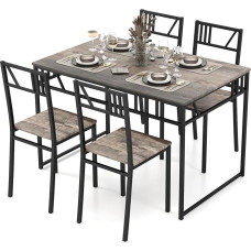 COSTWAY 5 Piece Dining Table Set, Kitchen Table with 4 Chairs, Dining Set for 4 People, Rectangular Industrial Style Dining Room Table, Dining Set for Dining Room, Kitchen, Space Saving, Grey