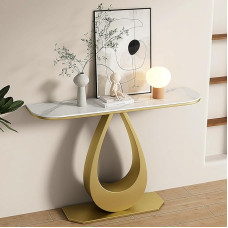 Moderner Eingangstisch mit Marmorplatte und goldfarbenem Metallsockel, stilvolle Konsole, Sofatisch für Foyer, Flur und Wohnzimmer, 120 cm breit, schicker Heimdekor-Akzent