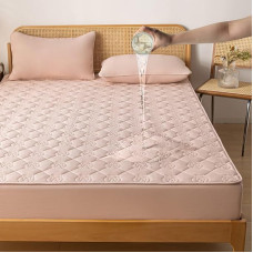 Waterproof Mattress Protector 120 x 200 cm Fitted Sheet, Mattress Topper, Waterproof and Breathable Mattress Cover, Washable, Flower Pink
