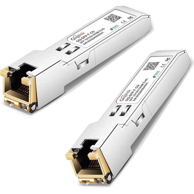 GIQITCK 2 pakuočių 10/100/1000BASE-T Gigabit SFP RJ45 transceiveris, 1,25G SFP į RJ45 jungtį mini GBIC modulis, skirtas 