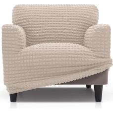 FAVERTI® itin elastingas universalus fotelio užvalkalas nuo 70 iki 110 cm BUFALI Modelis Beige Idealus užvalkalas bet kokios formos foteliams Kokybiška apsauga Pagamintas iš 3D žakardinio audinio ir medvilnės