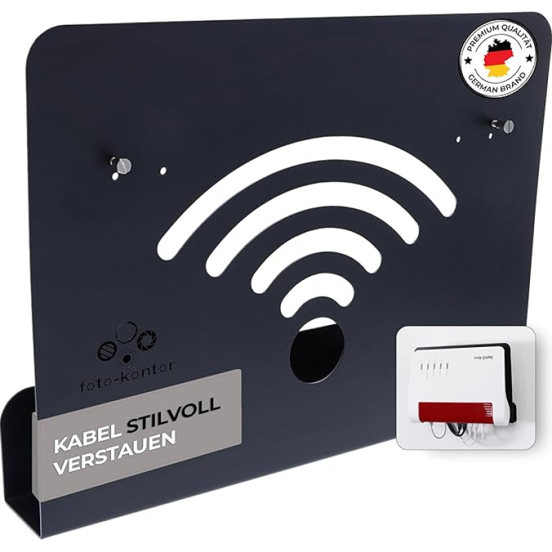 foto-kontor Sieninis laikiklis, suderinamas su AVM FRITZBox modemo maršrutizatoriumi su kabelio valdymu 7690 7590 7590 7590 AX 6660 Kabelis 7530 5530 8850 6850 6660 6890 7490 Juodas