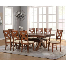 Roundhill Furniture Karven Wood 9-teiliges Esszimmer-Set, ausziehbarer Bock-Esstisch mit 8 Stühlen, Dunkle Haselnuss