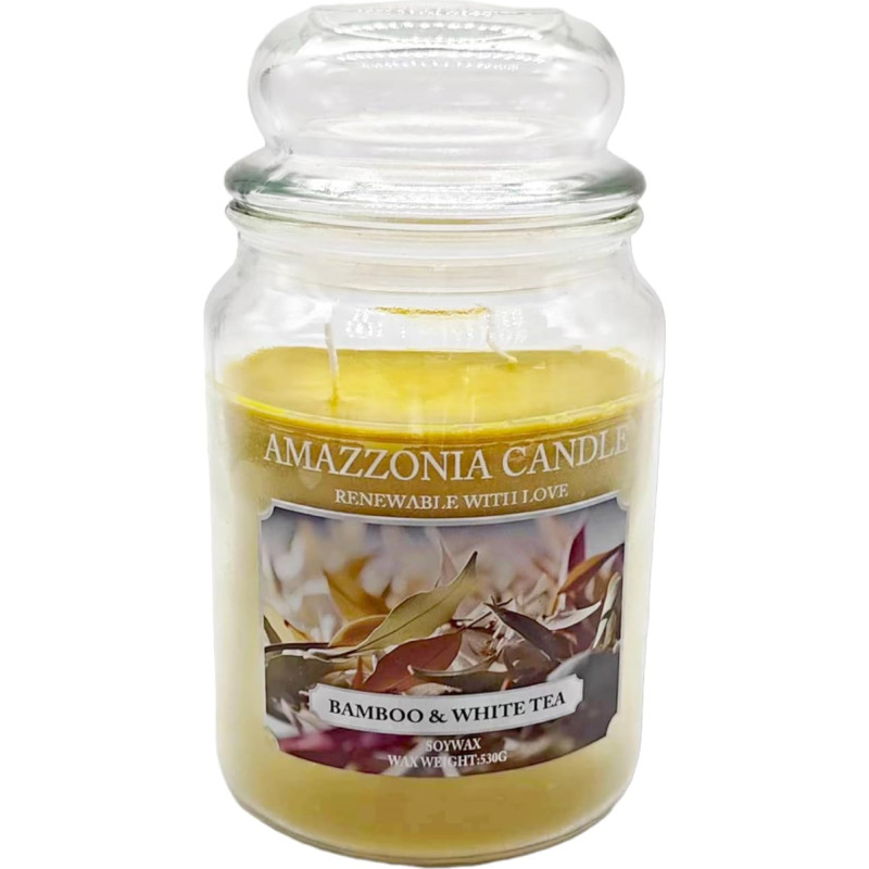 Amazzonia Candle Pink Pepper Pod Bamboo 18 oz Natural Scented Candle, Soy Wax Candle, Air Freshener for the Environment, Decorative White Candle, Glass Jara