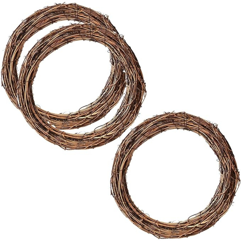 Pack of 3 Rattan Wreaths, Diameter 30 cm, Grapevine Wreaths, Natural Willow Wreath, Berry Wreath, Natural Grapevine Wreaths for Christmas, Wall and Door Wreath, Decoration (30 cm)