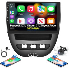 NHOPEEW 2+64G Android Car Radio for Peugeot 107 / Citroen C1 / Toyota Aygo 2005-2014 - 10.1 Inch Touchscreen Car Radio with Carplay and Android Car - WiFi GPS SWC + Reversing Camera & Microphone