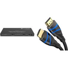 FeinTech VAX04101A HDMI eARC Pass Switch 4x1 & KabelDirekt - 2 m - 8K HDMI 2.1 Ultra High Speed HDMI Cable, Certified (48G, 8K@60Hz, Latest Standard, Optimal for PS5/Xbox, Blue/Black)