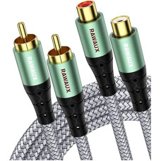 RAWAUX RCA Extension Cable, 3 m, Gold-Plated RCA Cable, 2 x RCA Male to 2 x RCA Female, Stereo Audio Cable, Subwoofer Cable for Amplifier, Home Cinema, Hi-Fi Systems