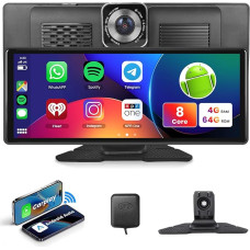 Hodozzy 4GB + 64GB Portable Screen Autoadio Android 10.26 Inch HD Touchscreen Wireless Carplay and Android Car with Bluetooth Display Dash Cam Mirrorlink GPS Navigation WiFi FM AUX Car Recorder