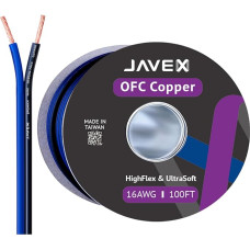 JAVEX Speaker Cable 16-Gauge [1.31mm2] [Oxygen-Free Copper 99.9%] Stranded Copper, Blue/Black, Cable for Hi-Fi Systems, Amplifier 100 Feet [30.5 M]